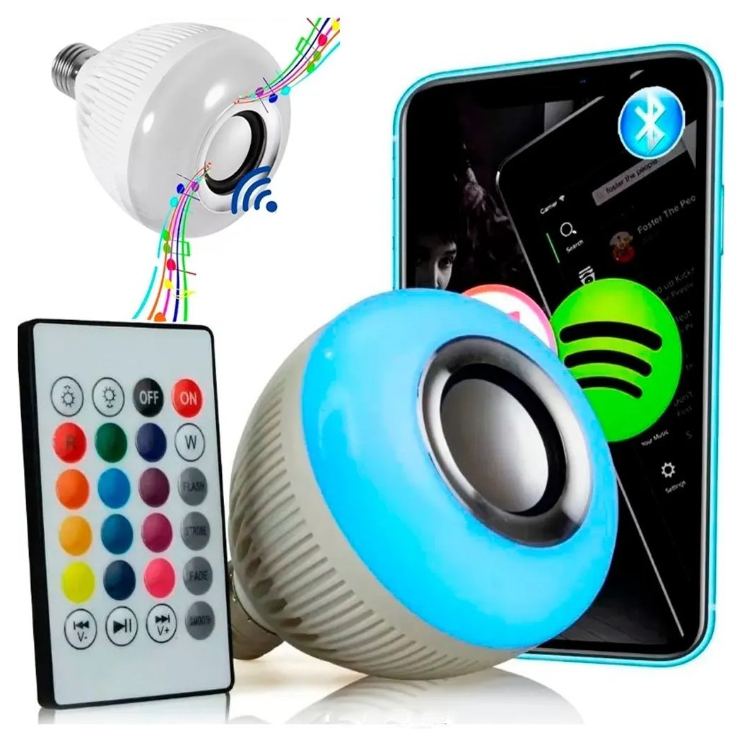 Lâmpada Musical Caixa Som 12w Bluetooth Luz Led Rgb com Cont - 6