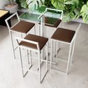 Ver imagem 1 de Conjunto Mesa Alta Bar Bistrô Quadrada Vidro 4 Banquetas Estofado White Don Castro Decor