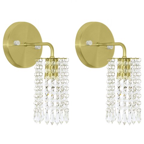 Kit 2 Arandelas Cristal Acril. Clearcrillic Redonda Dourado
