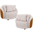 Ver imagem 1 de Kit 2 Poltronas Decorativa para Sala Pés Madeira Kaly M22 Sintético Caramelo/Linho Bege - Mpozenato