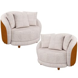 Kit 2 Poltronas Decorativa para Sala Pés Madeira Kaly M22 Sintético Caramelo/Linho Bege - Mpozenato - 1 Kit 2 Poltronas Decorativa para Sala Pés Madeira Kaly M22 Sintético Caramelo/Linho Bege - Mpozenato - 1