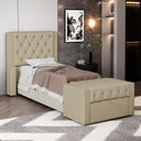 Ver imagem 2 de Cabeceira e Calçadeira Báu Solteiro Atena 90cm Capitonê Suede Bege - Desk Design