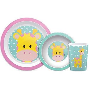 Kit Refeição Prato Bowl Copo Infantil Animal Fun Buba Bebê Girafa
