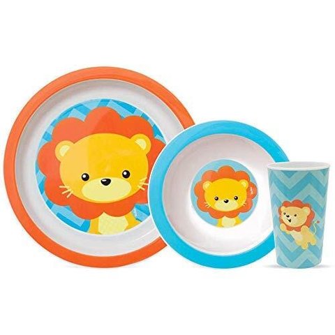 Kit Refeição Prato Bowl Copo Infantil Animal Fun Buba Bebê Leao