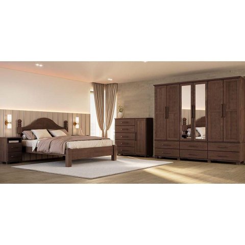 Conjunto de Quarto Ouro 6 Portas Cama Queen Cômoda 2 Cabeceiras Café Finestra Móveis