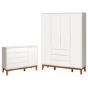 Ver imagem 3 de Cômoda com Porta e Guarda Roupa Infantil Classic Elfe Branco Acetinado Amadeirado - Reller