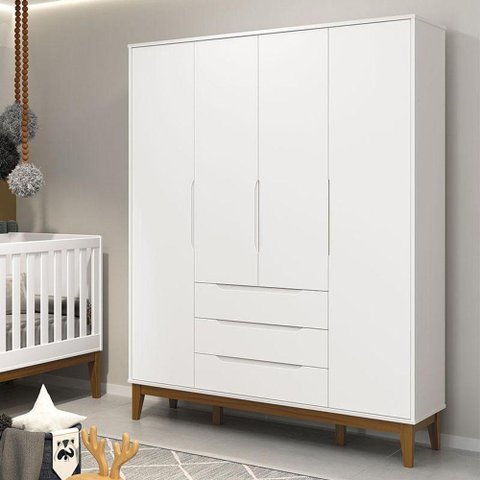 Cômoda com Porta e Guarda Roupa Infantil Classic Elfe Branco Acetinado Amadeirado - Reller