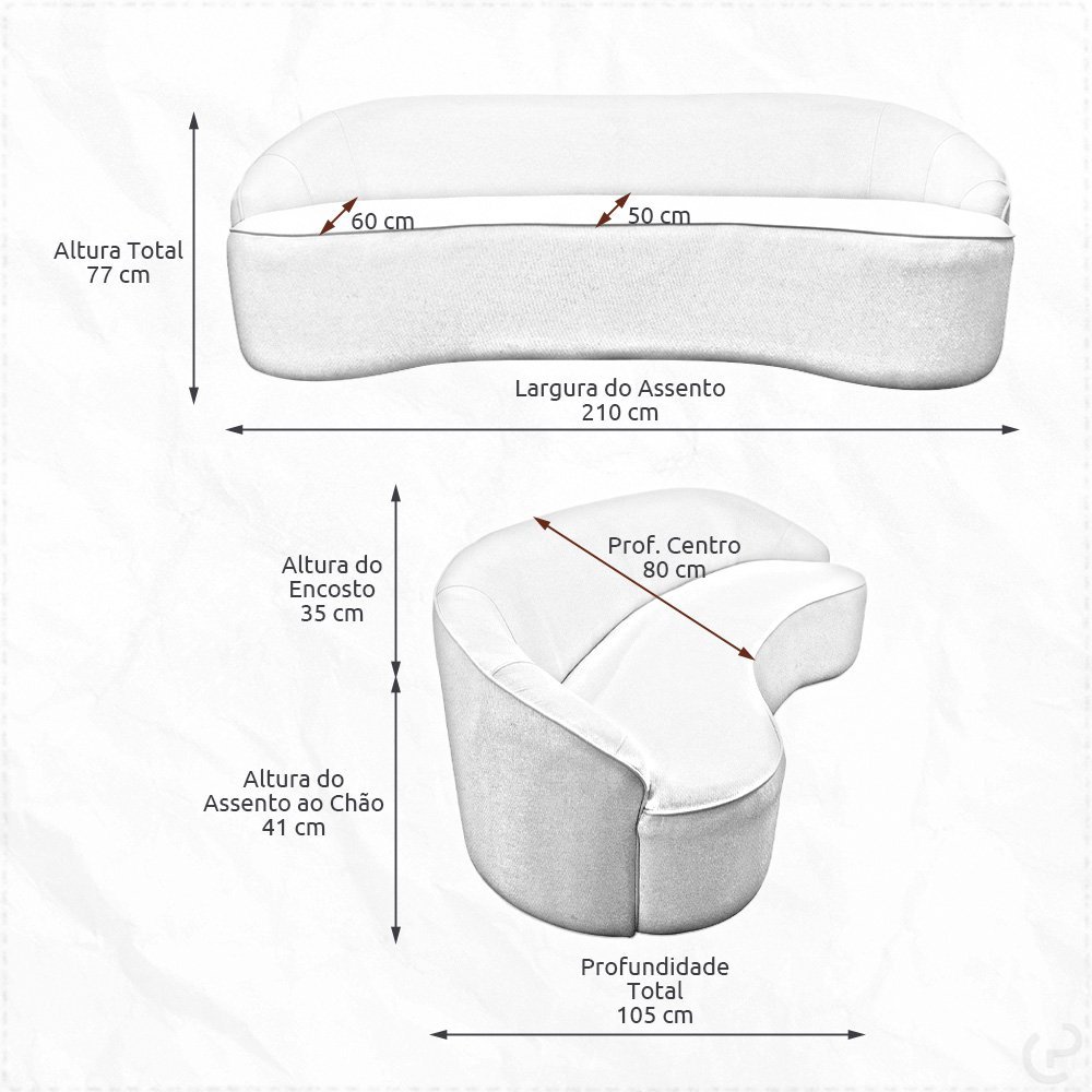 Sofá Curvo Montserrat 210cm 03 Lugares Lona Cinza Claro - CasaePoltrona - 4