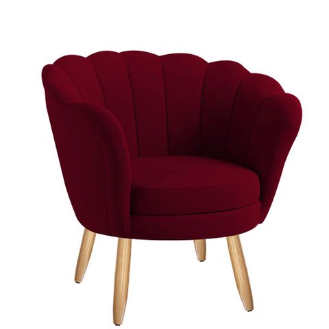 Poltrona Decorativa Pétala Veludo Marsala Bordo Pés Palito
