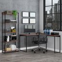 Ver imagem 1 de Conjunto Home Office 3 Peças Industry com Mesa em L, Estante e Cadeira Nogal/preto - Pnr Móveis