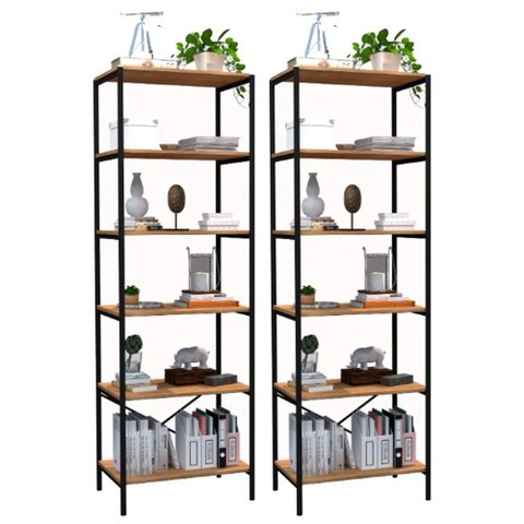 Kit 2 Estantes Livreiro Multiuso Estilo Industrial 180cm 6 Prateleiras Trento Demolição - Artefamol