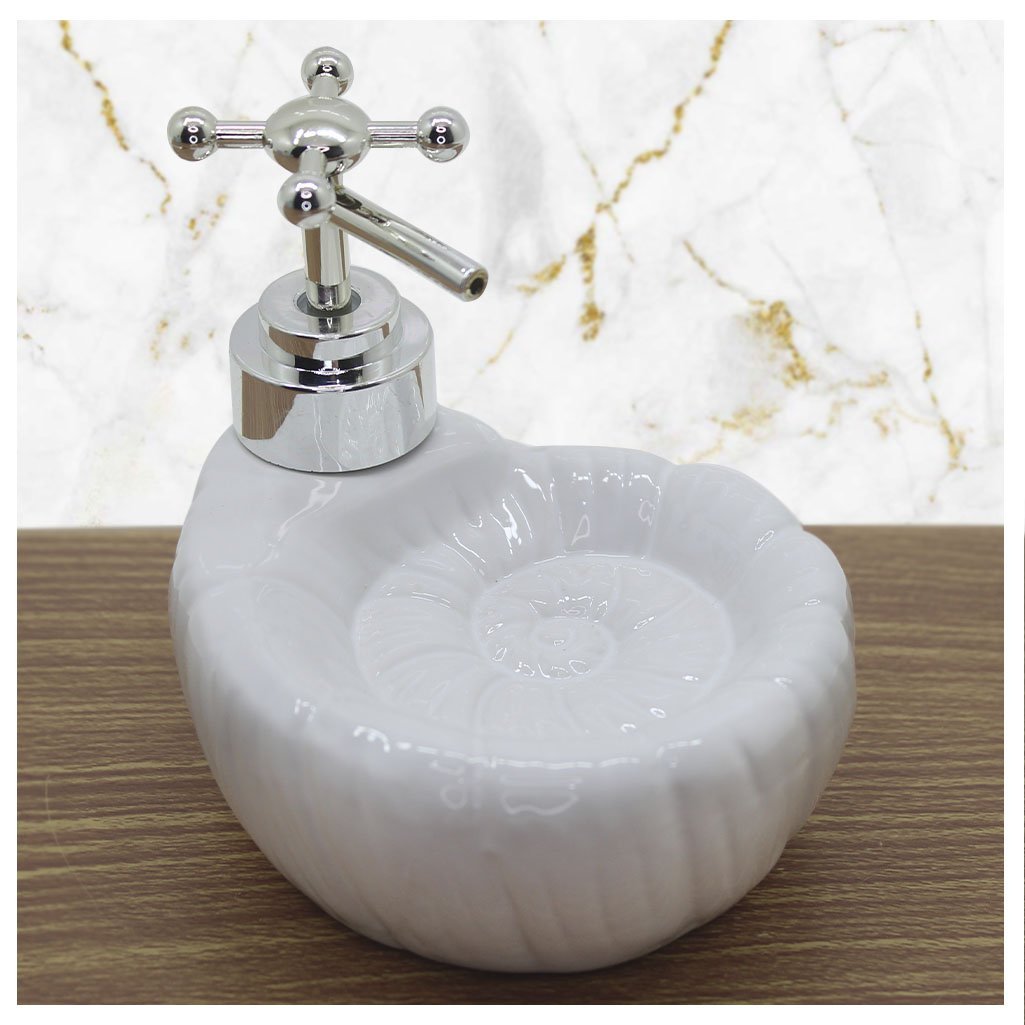 Porta Sabonete Liquido De Caracol Branco Cerâmica 11cm - 1