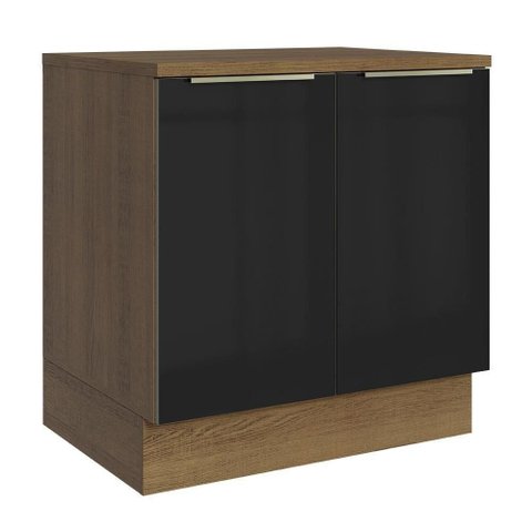 Balcão de Cozinha 80 Cm 2 Portas Rustic/preto Lux Madesa Rustic/preto