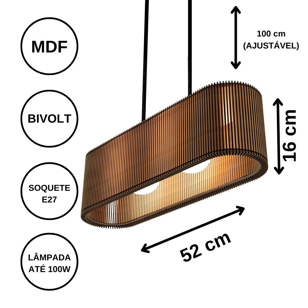 Luminária Pendente Veneza Modelo Ripado -:MDF CRU - 5