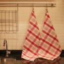 Ver imagem 1 de Pano de Copa Lais Off White com Xadrez Vermelho - Algodão, 50x70cm