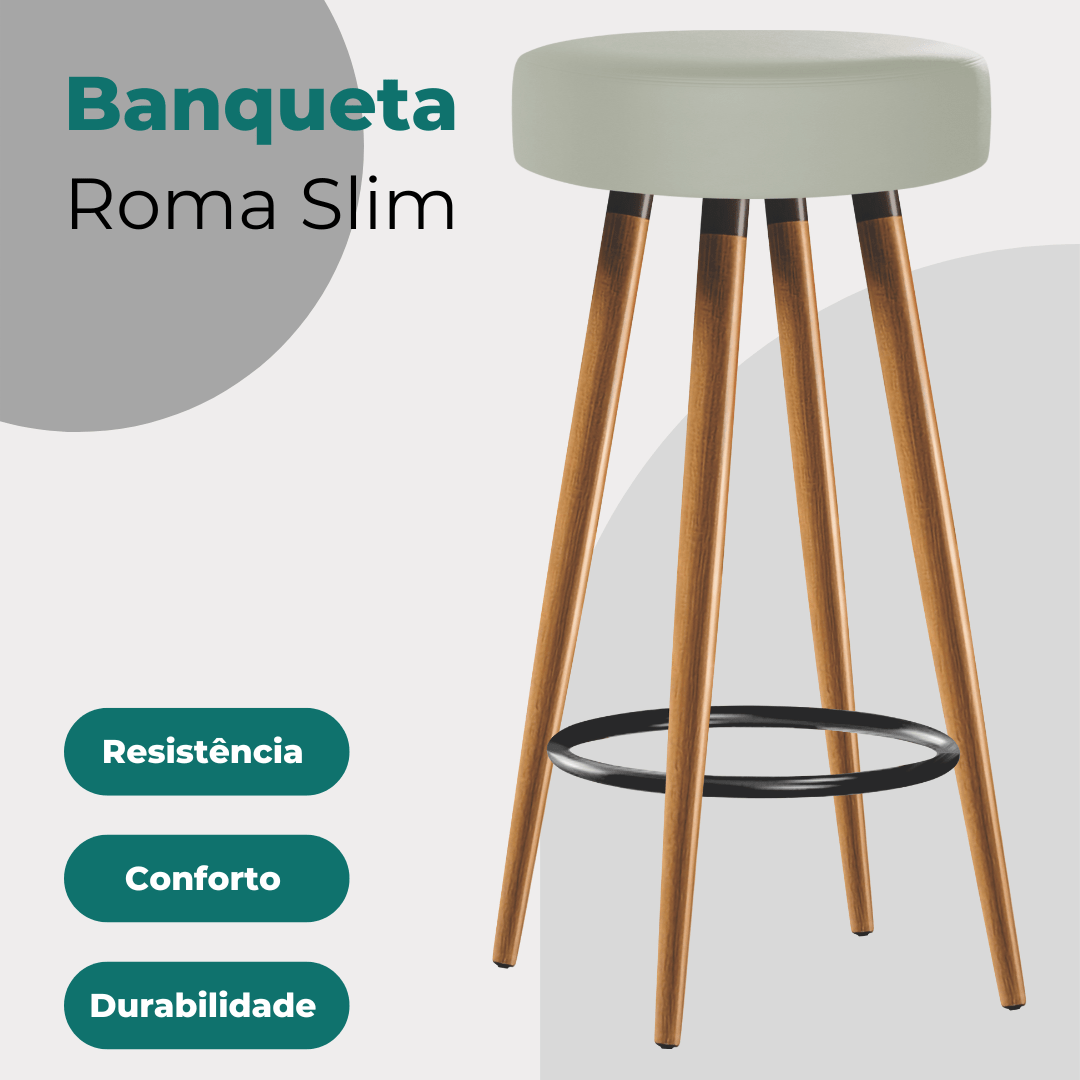 2 Banquetas Altas para Cozinha e Bancada Bege Claro 65cm Egmobile 2 Banquetas Roma Slim 65cm Banquet - 3