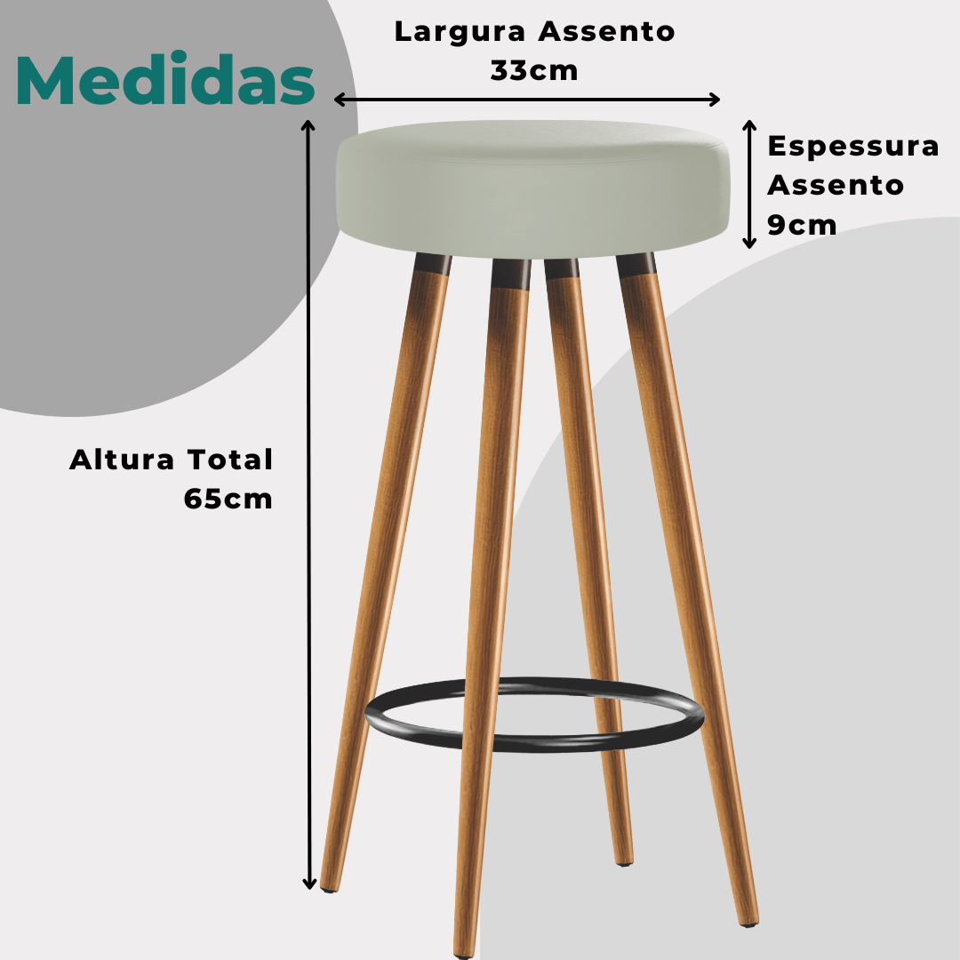 2 Banquetas Altas para Cozinha e Bancada Bege Claro 65cm Egmobile 2 Banquetas Roma Slim 65cm Banquet - 4