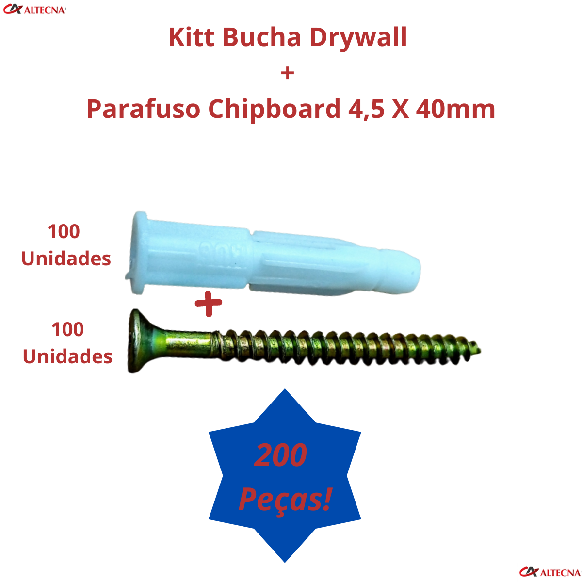 Bucha Mu 6mm Bloco Tijolo Drywall + Parafuso Phs 100 Pçs - 5