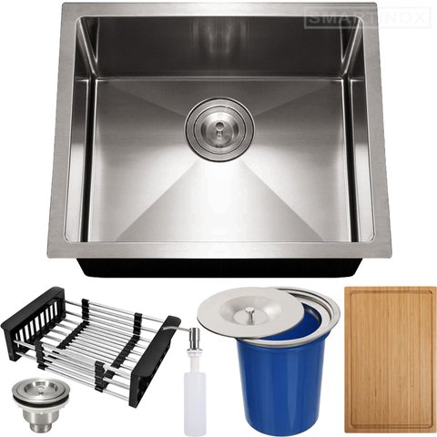 Cuba Inox 304 Quadrada Gourmet Plana Cozinha 50x40 Lixeira , Acessório e Tabua Smartinox Sq500