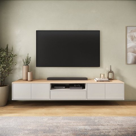 Rack para TV até 75 Polegadas Suspenso 100% MDF 220cm Astro Yescasa Bege Off White