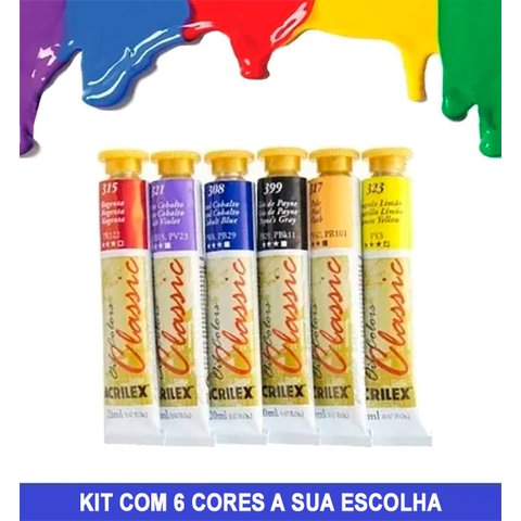 KIT 6 TINTA A ÓLEO OIL COLORS CLASSIC ACRILEX 20ML óleo 20ml