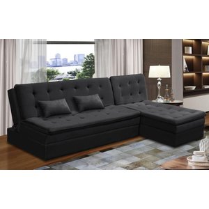 Sofá Cama King 5 Lugares 2,70m Amélia Suede Preto Mirra Decor