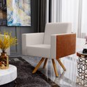 Ver imagem 3 de Kit 2 Poltronas Decorativa Base Giratória De Madeira Helô L02 Linho Cru Couríssimo Camel - Lyam Deco