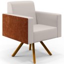 Ver imagem 4 de Kit 2 Poltronas Decorativa Base Giratória De Madeira Helô L02 Linho Cru Couríssimo Camel - Lyam Deco