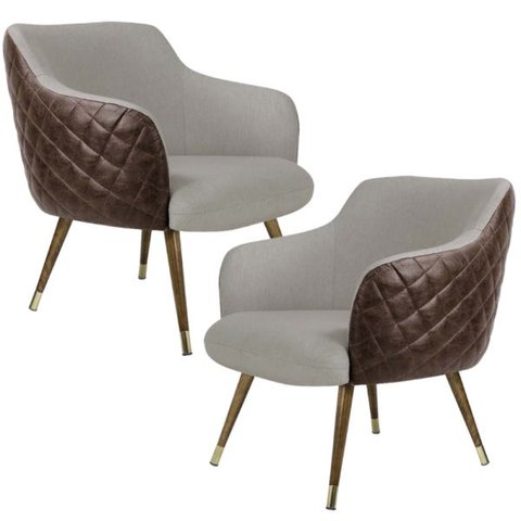 Kit 2 Poltronas Decorativas Pés Palito Duo Jade D02 Linho Bege C-107 Tressê Corano Marrom - Lyam