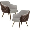 Ver imagem 1 de Kit 2 Poltronas Decorativas Pés Palito Duo Jade D02 Linho Bege C-107 Tressê Corano Marrom - Lyam