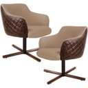Ver imagem 1 de Kit 2 Poltronas Decorativa Giratória Base X Jade D02 Linho Bege C-129 Tressê Corano Marrom -