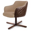 Ver imagem 7 de Kit 2 Poltronas Decorativa Giratória Base X Jade D02 Linho Bege C-129 Tressê Corano Marrom -
