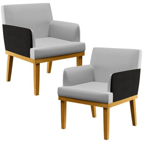 Kit 2 Poltronas Decorativas para Beatriz W01 Linho Cinza Corano Preto - Lyam Decor