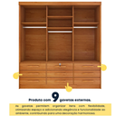 Ver imagem 4 de Guarda Roupa Chicago 3 Portas 9 Gavetas com Pés Móveis Tcil