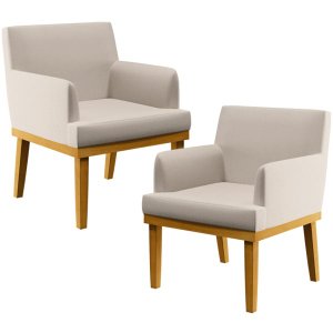 Kit 2 Poltronas Decorativas para e Recepção Beatriz W01 Linho Cru - Lyam Decor