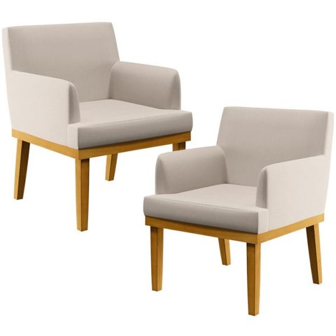 Kit 2 Poltronas Decorativas para e Recepção Beatriz W01 Linho Cru - Lyam Decor