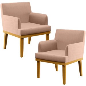 Kit 2 Poltronas Decorativas para e Recepção Beatriz W01 Linho Rosê - Lyam Decor
