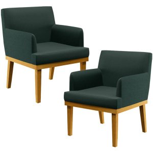 Kit 2 Poltronas Decorativas para Recepção Beatriz W01 Linho Verde Musgo - Lyam