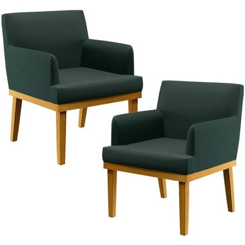 Kit 2 Poltronas Decorativas para Recepção Beatriz W01 Linho Verde Musgo - Lyam
