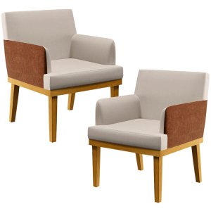 Kit 2 Poltronas Decorativas para Beatriz W01 Linho Cru Corano Marrom - Lyam Decor