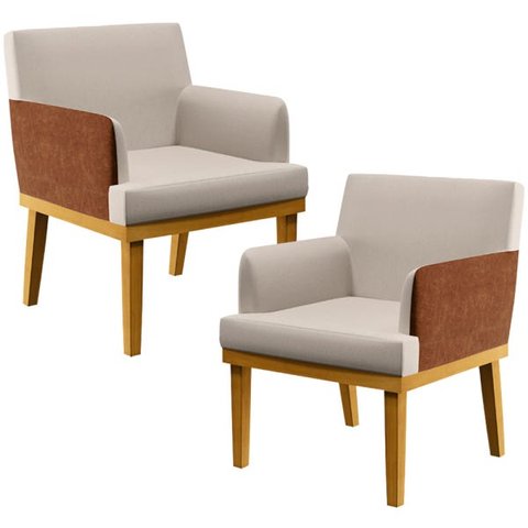Kit 2 Poltronas Decorativas para Beatriz W01 Linho Cru Corano Marrom - Lyam Decor