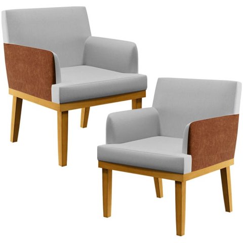 Kit 2 Poltronas Decorativas para Beatriz W01 Linho Cinza Corano Marrom - Lyam Decor