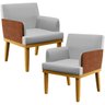 Kit 2 Poltronas Decorativas para Beatriz W01 Linho Cinza Corano Marrom - Lyam Decor - 1