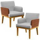 Ver imagem 1 de Kit 2 Poltronas Decorativas para Beatriz W01 Linho Cinza Corano Marrom - Lyam Decor
