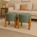 Ver imagem 1 de 2 Puff Banqueta Redondo Zoe Linho Cinza Decorativo Base de Madeira - Arkell