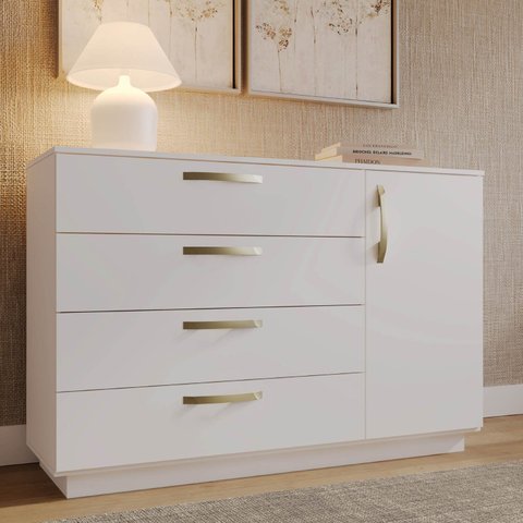 Cômoda 1 Porta 4 Gavetas Araçá CabeCasa MadeiraOriginals Branco
