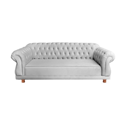 Sofá Chesterfield Capitone Elisabeth Veludo Prata 2,30cm