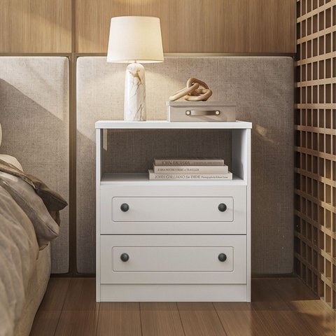 Mesa de Cabeceira Fort em MDF 56,7x65cm 2 Gavetas Branco 1327