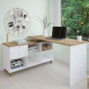 Ver imagem 2 de Mesa para Escritório Home Office Escrivaninha Gold A02 Branco Olmo 2 Gavetas - Lyam Decor