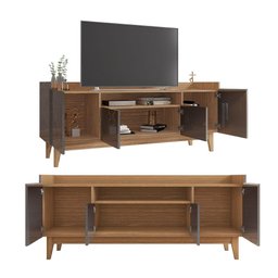 Rack Sala 4 Portas Cinza Pérola Noce Adria Casa D - 3 Rack Sala 4 Portas Cinza Pérola Noce Adria Casa D - 3